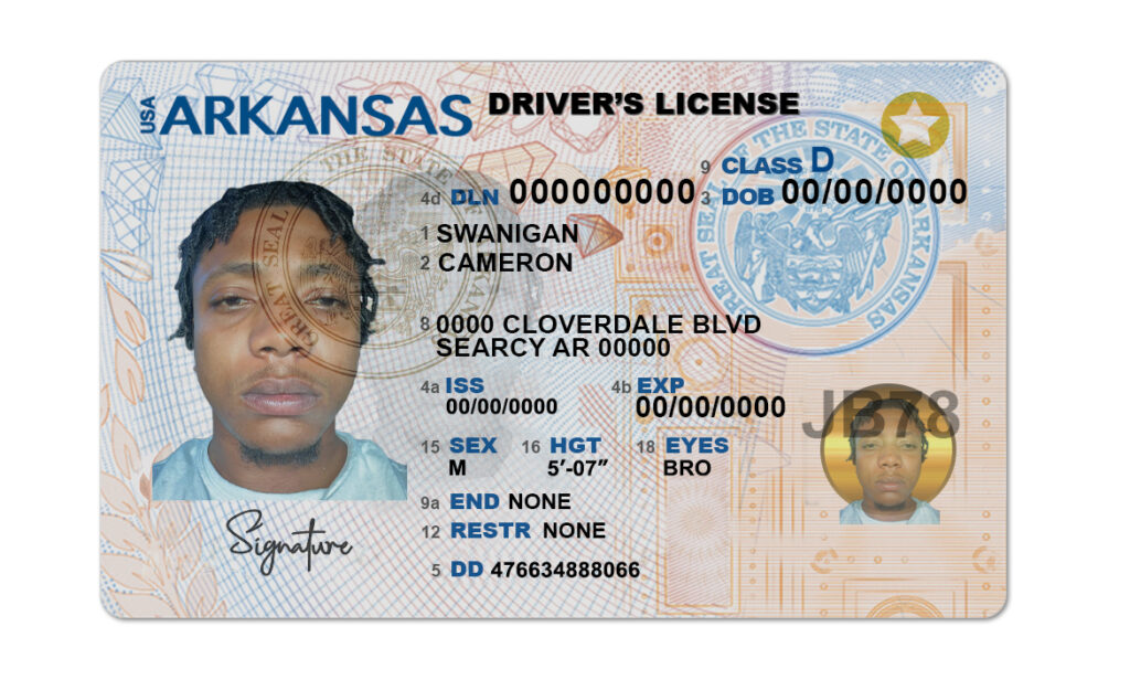 Arkansas driver license template PSD